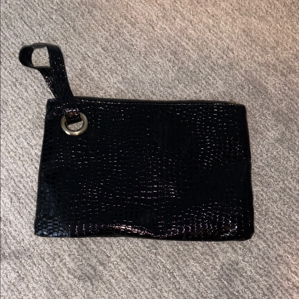 Black Crocodile Embossed Wristlet